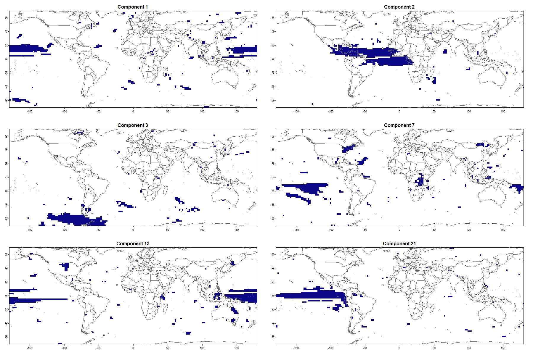 World map showing the location of the different rotated components from ACCESS dataset 