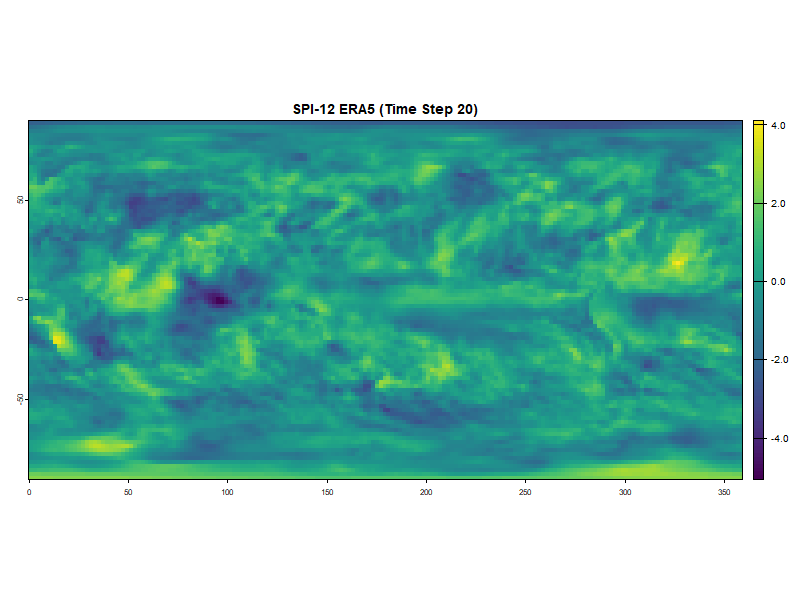 SPI-12 patterns on ERA5 reanalysis data showing observed drought patterns.